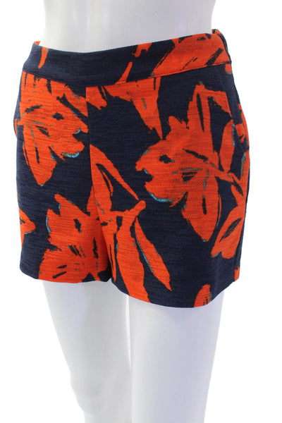 Lucy Paris Womens Floral Print Zip Side Short Shorts Navy Blue Orange Size XS