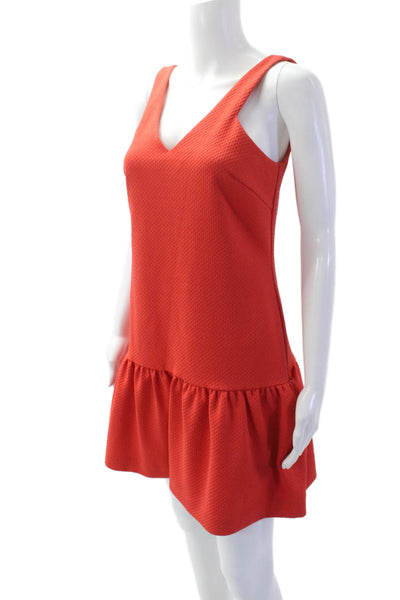 Trina Turk Womens Textured Print Sleeveless Drop Waist Mini Dress Red Size 2
