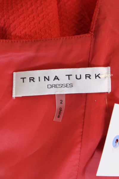 Trina Turk Womens Textured Print Sleeveless Drop Waist Mini Dress Red Size 2
