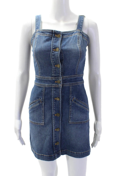 Ramy Brook Women's Square Neck Sleeveless Medium Wash Mini Denim Dress Size 24