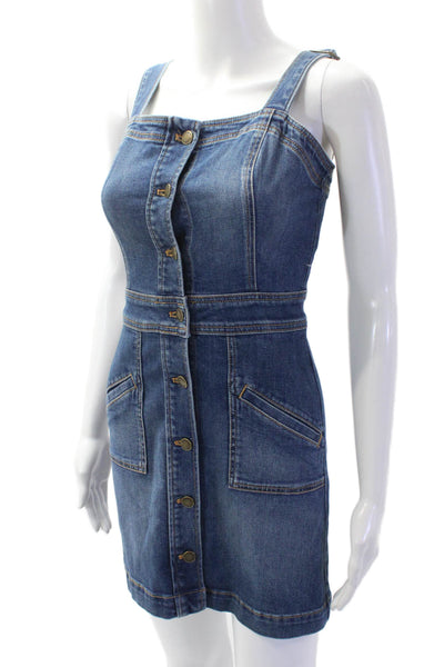 Ramy Brook Women's Square Neck Sleeveless Medium Wash Mini Denim Dress Size 24