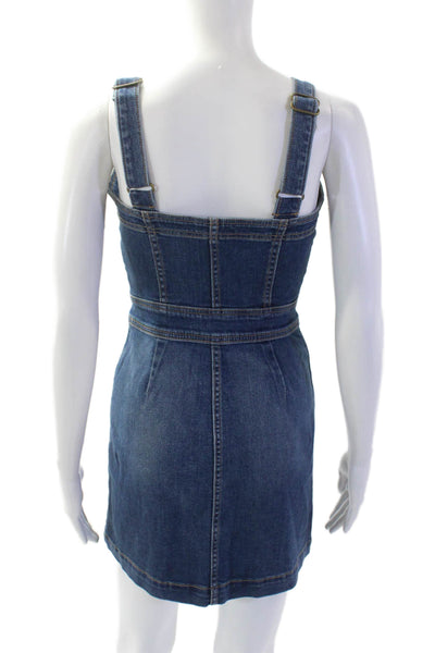 Ramy Brook Women's Square Neck Sleeveless Medium Wash Mini Denim Dress Size 24