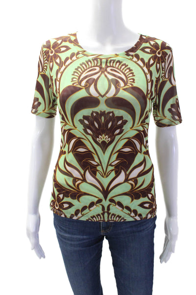 Misa Women's Round Neck Short Sleeves Floral Fitted Blouse Size XS