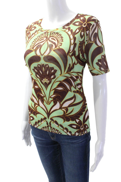 Misa Women's Round Neck Short Sleeves Floral Fitted Blouse Size XS