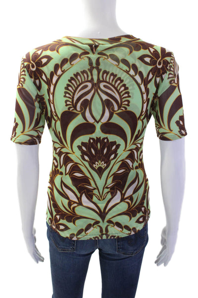 Misa Women's Round Neck Short Sleeves Floral Fitted Blouse Size XS