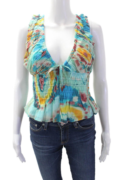 Love The Label Women's V-Neck Ruffle Smocked Waist Blouse Multicolor Size XS