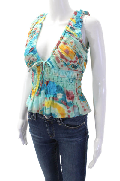 Love The Label Women's V-Neck Ruffle Smocked Waist Blouse Multicolor Size XS