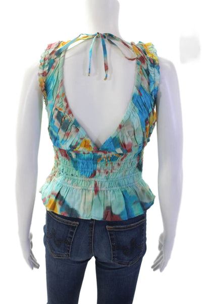 Love The Label Women's V-Neck Ruffle Smocked Waist Blouse Multicolor Size XS