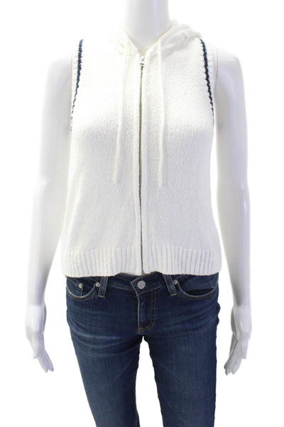 Central Park West Women's Hood Sleeveless Full Zip Cardigan Vest White Size XS