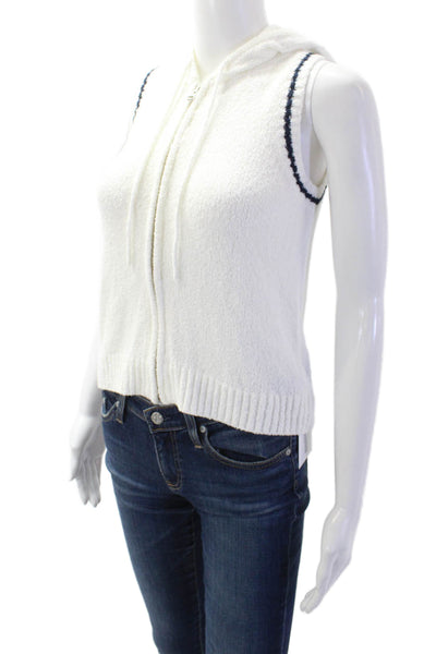 Central Park West Women's Hood Sleeveless Full Zip Cardigan Vest White Size XS
