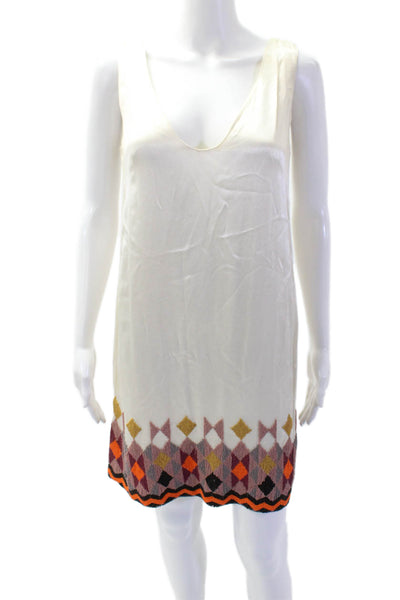 French Connection Womens Beaded Scoop Neck Sleeveless Mini Dress White Size 4