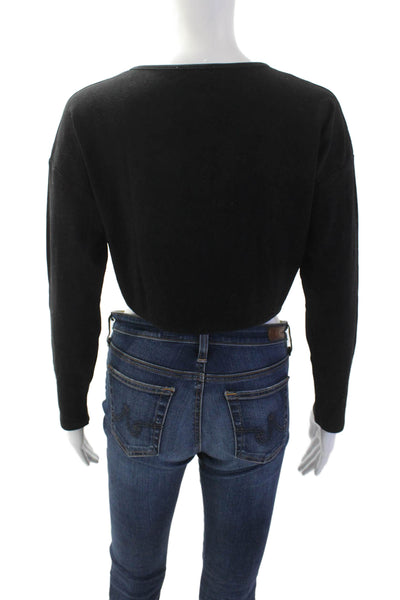 Lovers + Friends Womens Button Front Scoop Neck Cardigan Sweater Black Small