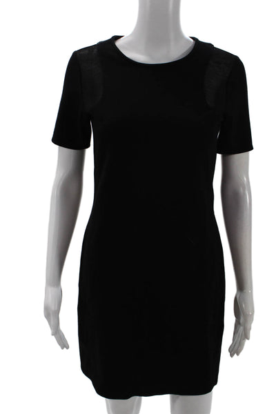 Tibi Women's Short Sleeves Round Neck Mesh Trim Mini Dress Black Size 2