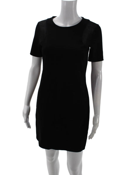 Tibi Women's Short Sleeves Round Neck Mesh Trim Mini Dress Black Size 2