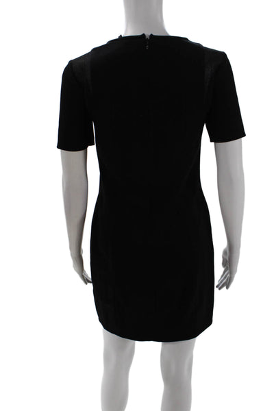 Tibi Women's Short Sleeves Round Neck Mesh Trim Mini Dress Black Size 2