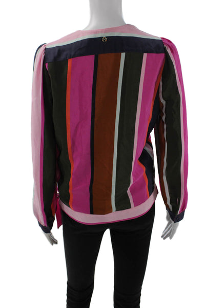 Marie Oliver Womens Wrap Front Long Sleeves Multicolor Striped Blouse Size S