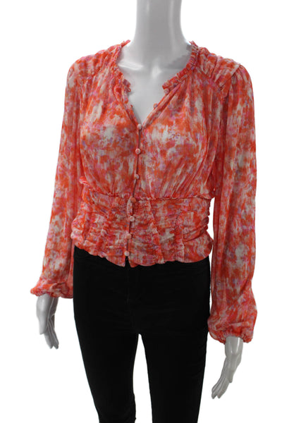 Anthropologie Women's Long Sleeves Round Neck Button Up Blouse Orange Size M