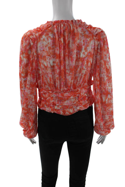 Anthropologie Women's Long Sleeves Round Neck Button Up Blouse Orange Size M