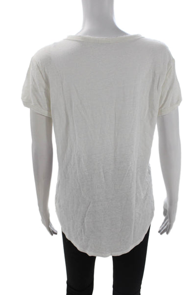J. Mclaughlin Womens Linen Short Sleeves V Neck Tee Shirt White Size Medium