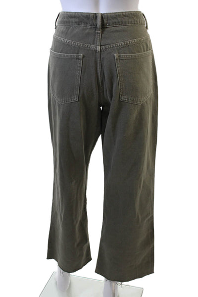 Zara Women Cargo Cropped Green Pants Mid-Rise 100% Cotton Size 30
