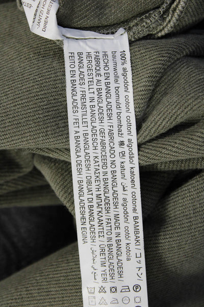 Zara Women Cargo Cropped Green Pants Mid-Rise 100% Cotton Size 30