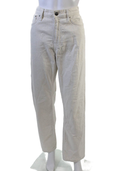 Zara Womens Chino Pants White Mid-Rise Button 88% Cotton Size 32