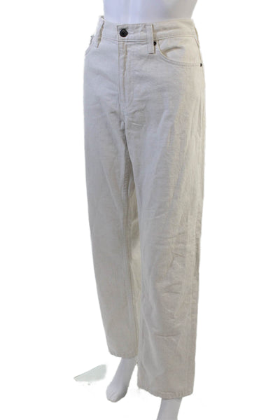 Zara Womens Chino Pants White Mid-Rise Button 88% Cotton Size 32