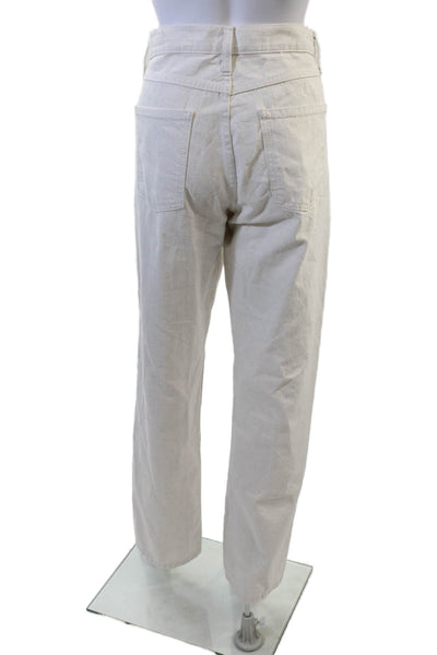 Zara Womens Chino Pants White Mid-Rise Button 88% Cotton Size 32