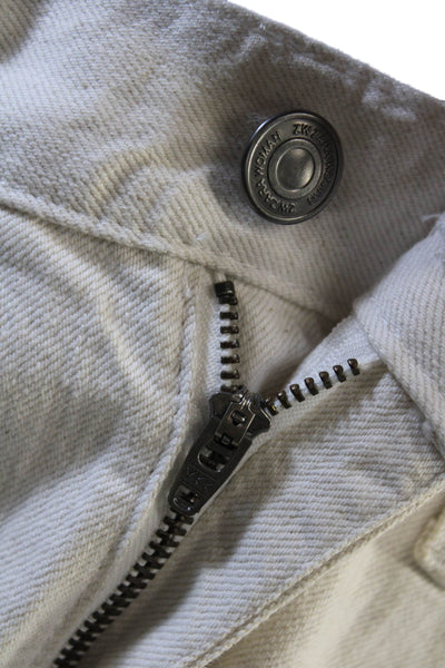 Zara Womens Chino Pants White Mid-Rise Button 88% Cotton Size 32