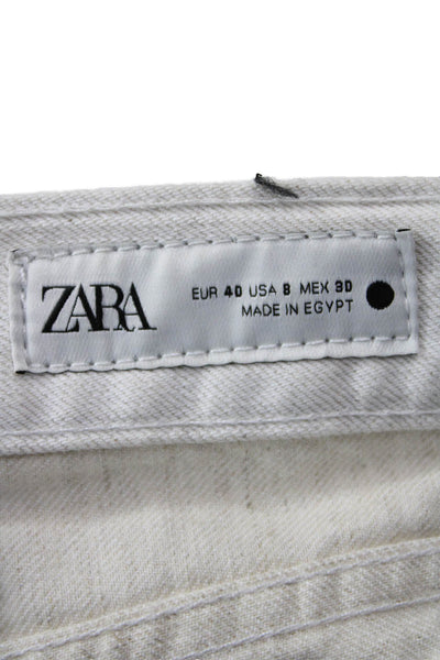 Zara Womens Chino Pants White Mid-Rise Button 88% Cotton Size 32