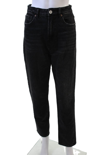 Zara Women Mom Cropped Black Mid-Rise Jeans Size 28