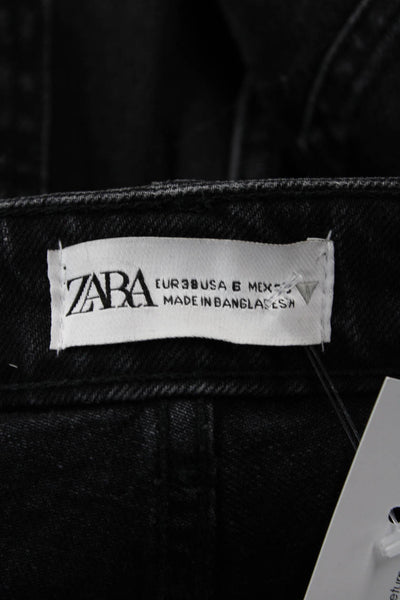 Zara Women Mom Cropped Black Mid-Rise Jeans Size 28