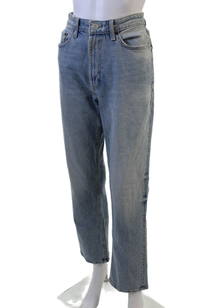 Zara Women Mom Cropped Jeans Light Blue Mid-Rise Cotton Blend Size 28