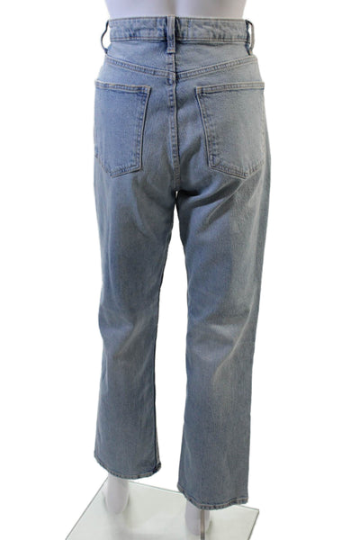 Zara Women Mom Cropped Jeans Light Blue Mid-Rise Cotton Blend Size 28