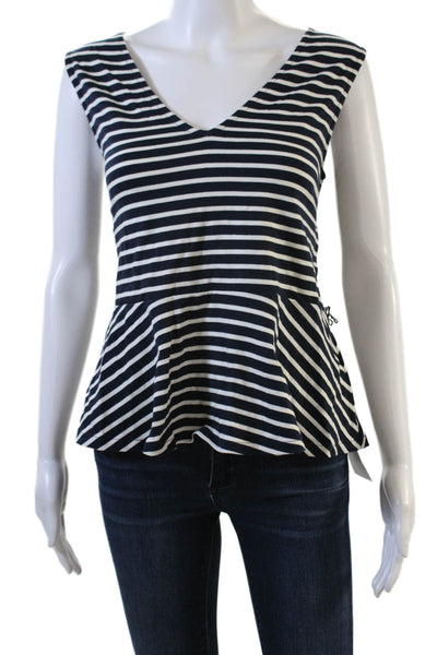 J Crew Womens Striped V Neck Belted Blouse Navy Blue White Size Medium