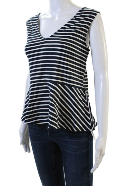 J Crew Womens Striped V Neck Belted Blouse Navy Blue White Size Medium
