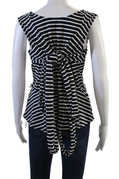 J Crew Womens Striped V Neck Belted Blouse Navy Blue White Size Medium