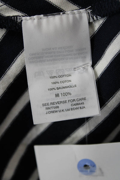 J Crew Womens Striped V Neck Belted Blouse Navy Blue White Size Medium