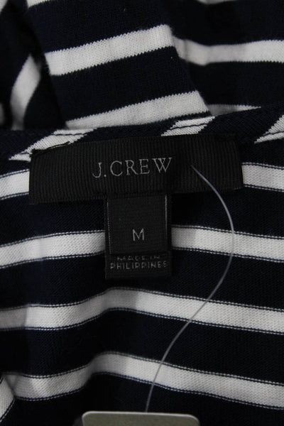 J Crew Womens Striped V Neck Belted Blouse Navy Blue White Size Medium