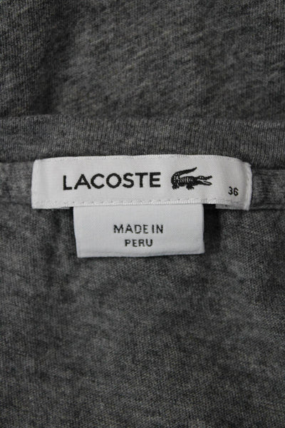 Lacoste Womens Long Sleeves V Neck Tee Shirt Grey Cotton Size EUR 36