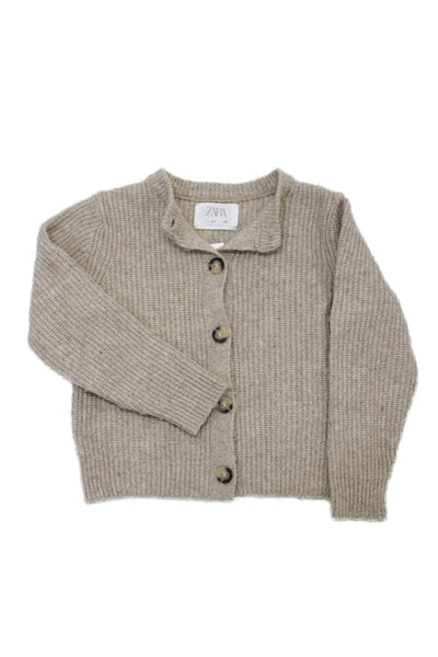 Zara Girls Long Sleeve Textured Knit Cardigan Top Tan Size 6-7Y