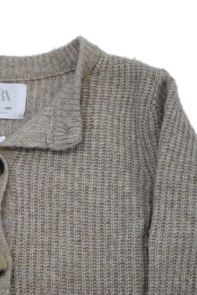 Zara Girls Long Sleeve Textured Knit Cardigan Top Tan Size 6-7Y