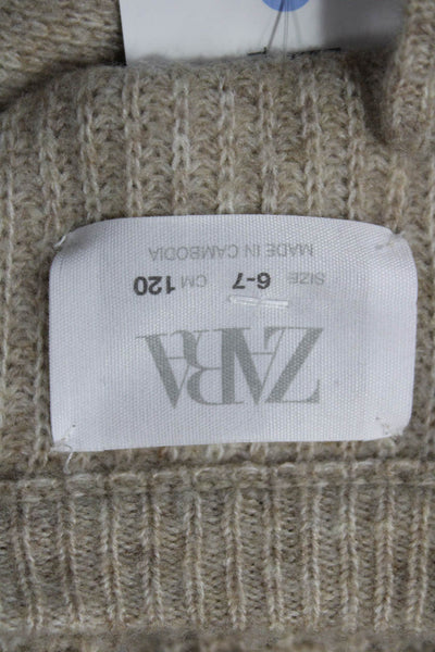 Zara Girls Long Sleeve Textured Knit Cardigan Top Tan Size 6-7Y