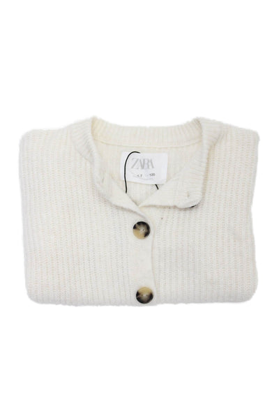 Zara Girls Long Sleeve Button Knit Casual Top White Size 6-7Y