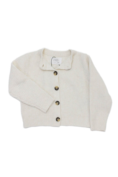 Zara Girls Long Sleeve Button Knit Casual Top White Size 6-7Y