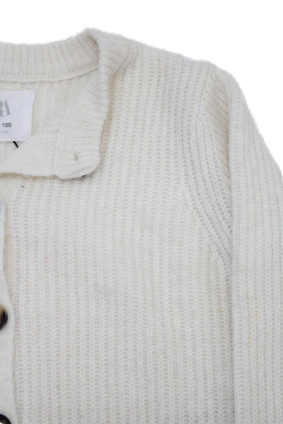 Zara Girls Long Sleeve Button Knit Casual Top White Size 6-7Y