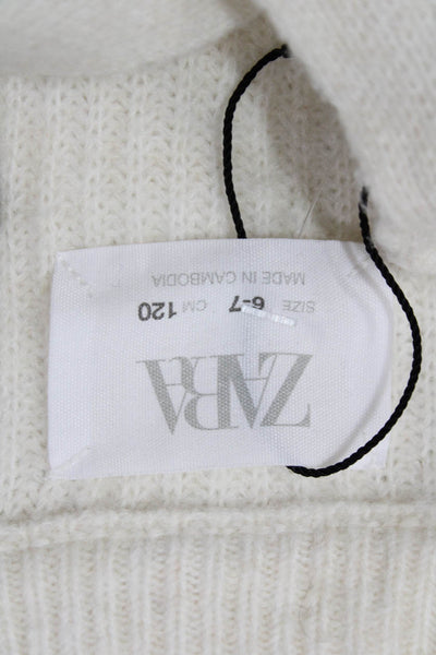 Zara Girls Long Sleeve Button Knit Casual Top White Size 6-7Y