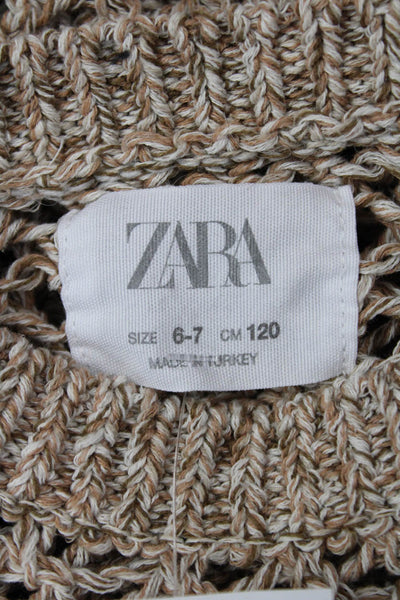 Zara Girls Long Sleeve Round Neck Knit Casual Top Brown Size 6-7Y