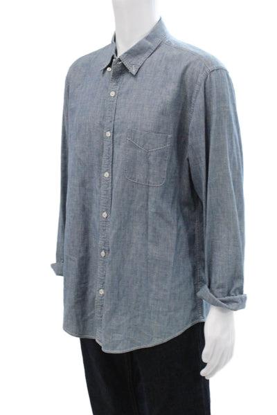 J Crew Mens Button Front Long Sleeve Collared Shirt Blue Cotton Size XL