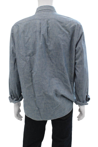 J Crew Mens Button Front Long Sleeve Collared Shirt Blue Cotton Size XL